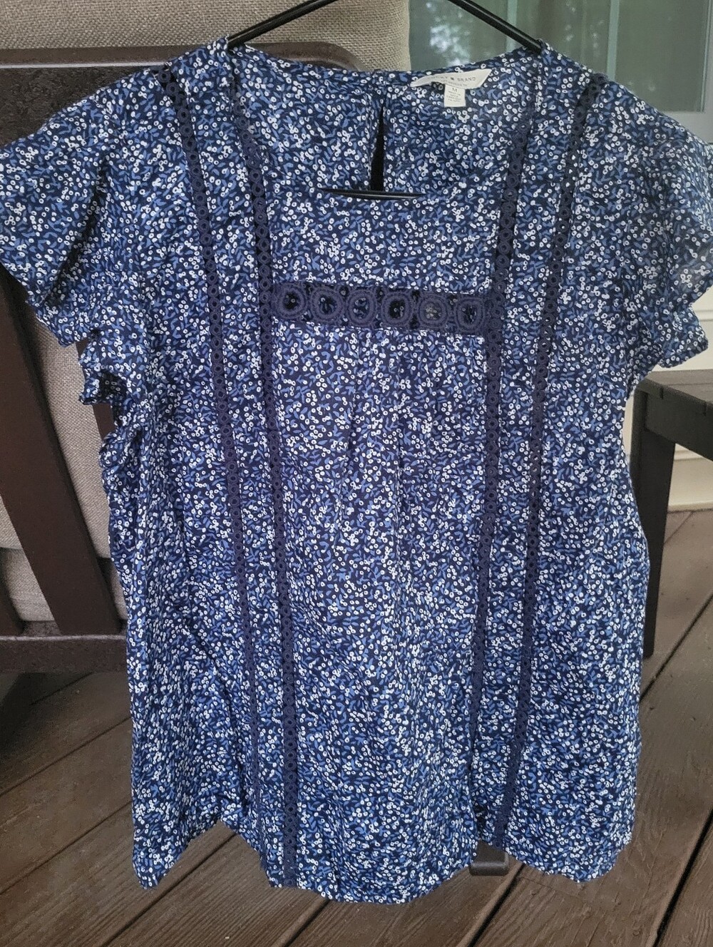 Lucky Brand Navy Blue Cotton Lawn Ditsy Floral GRACE Flutter Tank Women's Sz M